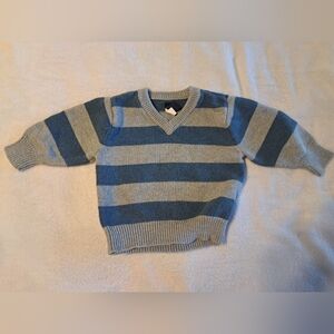 GAP V-Neck Sweater with Blue and Gray Stripes